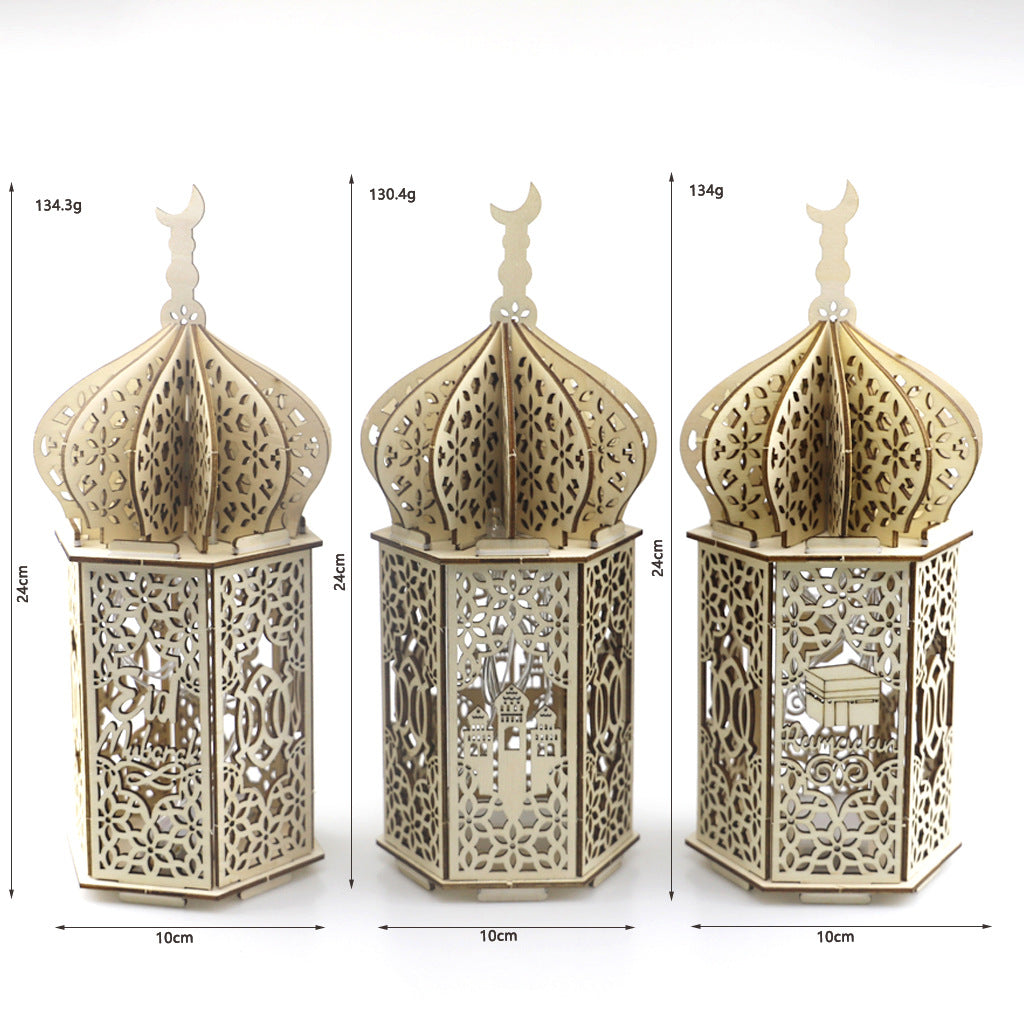 Ramadan Eid Carved Wood Masjid Lantern Decoration