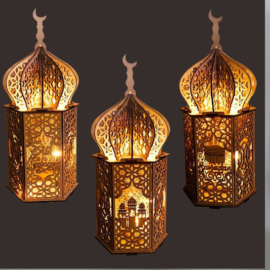 Ramadan Eid Carved Wood Masjid Lantern Decoration