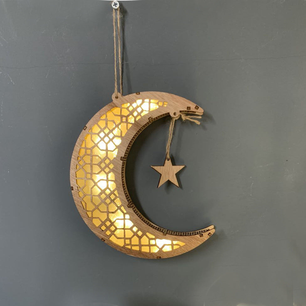 Ramadan Eid Light Up Wood Crescent Moon Decoration