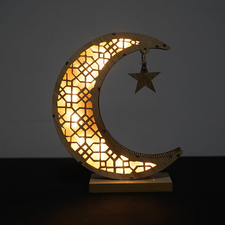 Ramadan Eid Light Up Wood Crescent Moon Decoration