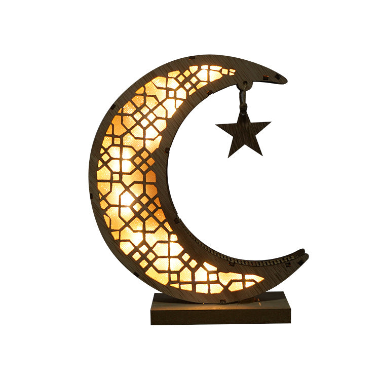 Ramadan Eid Light Up Wood Crescent Moon Decoration