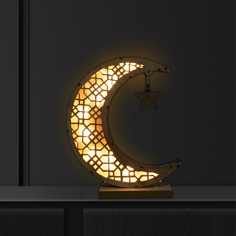 Ramadan Eid Light Up Wood Crescent Moon Decoration